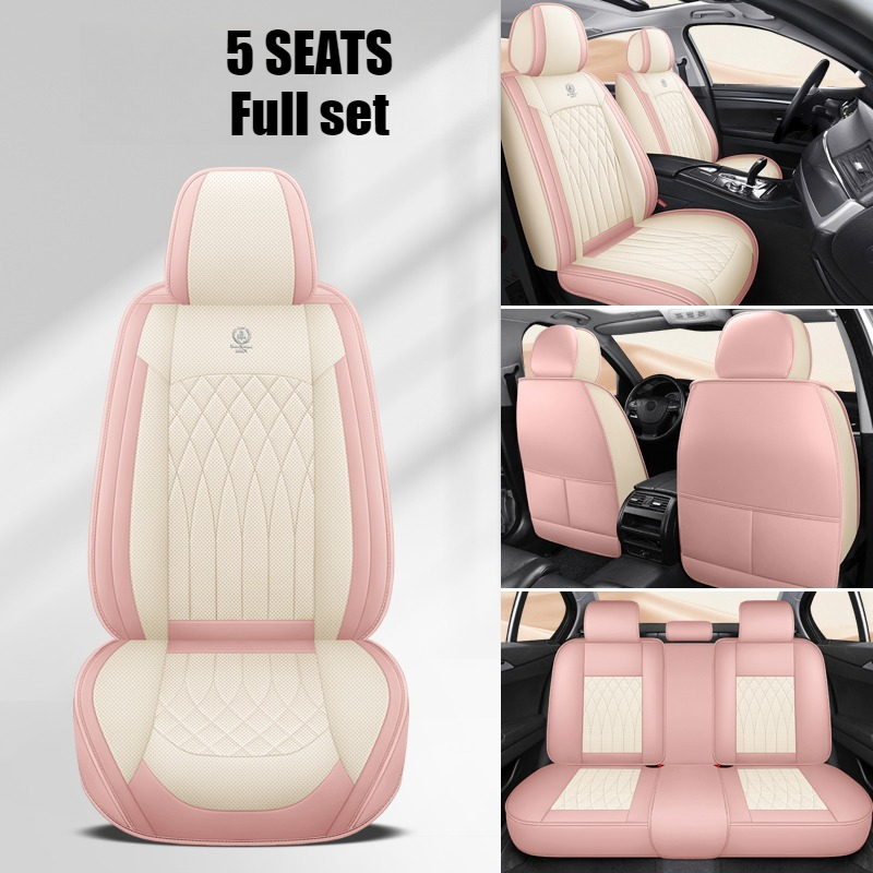 Leather Car Seat Covers Full Set Universal - 女性と男性向けの5人乗り車用シートカバーのフルセット、豪華で絶妙な3次元高品質フェイクレザー製カーシートカバー、オールシーズン対応、カーシートの装飾と保護に最適なシートカバー、運転体験を向上させ、セダン/SUV/ピックアップなどのほとんどの5人乗り車に適しています。