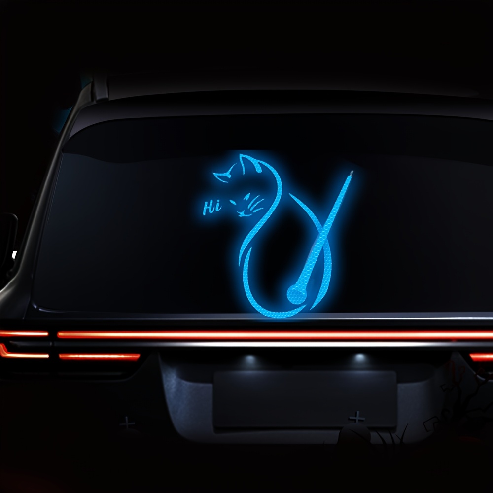 Anti Glare Car Rearview Mirror Film - 1 個の車用反射猫ワイパーデカール - 防水ビニール製のかわいい子猫とピンクのほうきの発光リアウィンドウステッカー