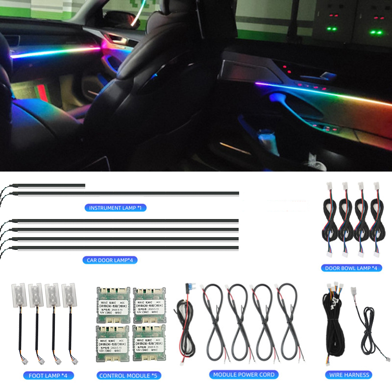 Led Ambient Interior Car Lights App Control - LED車内アンビエントライト 64 RGB シンフォニーアクリルガイドストリップ ダッシュボード光ファイバー装飾雰囲気ランプ アプリ制御