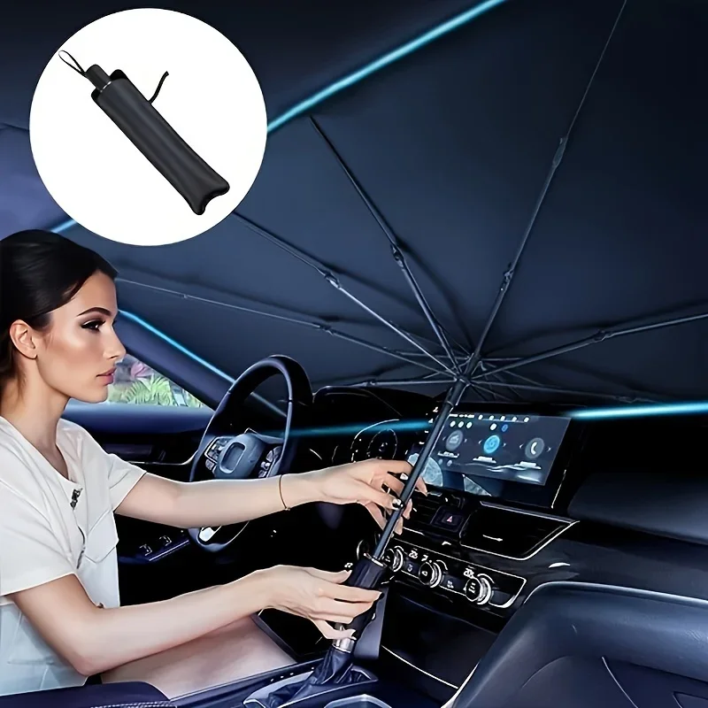 Car Sunshade Windshield Umbrella Foldable - 車用サンシェード、折りたたみ式傘型サンシェード/カバー（ほとんどの車に対応）、反射型サンシェード（車のフロントガラス用）