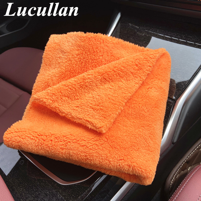 Microfiber Car Drying Towel Super Absorbent - Lucullan 40 × 40 センチメートルオレンジ超厚手ぬいぐるみエッジレスマイクロファイバータオルカーケアクリーニングクロス研磨ディテール乾燥ぼろ