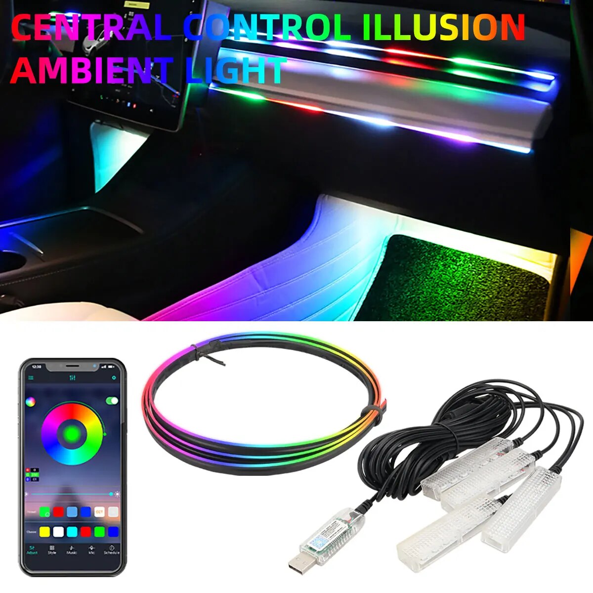 4 in 1 6 in 1シンフォニーカーled usbワイ - Led Ambient Interior Car Lights App Control のレビューと価格