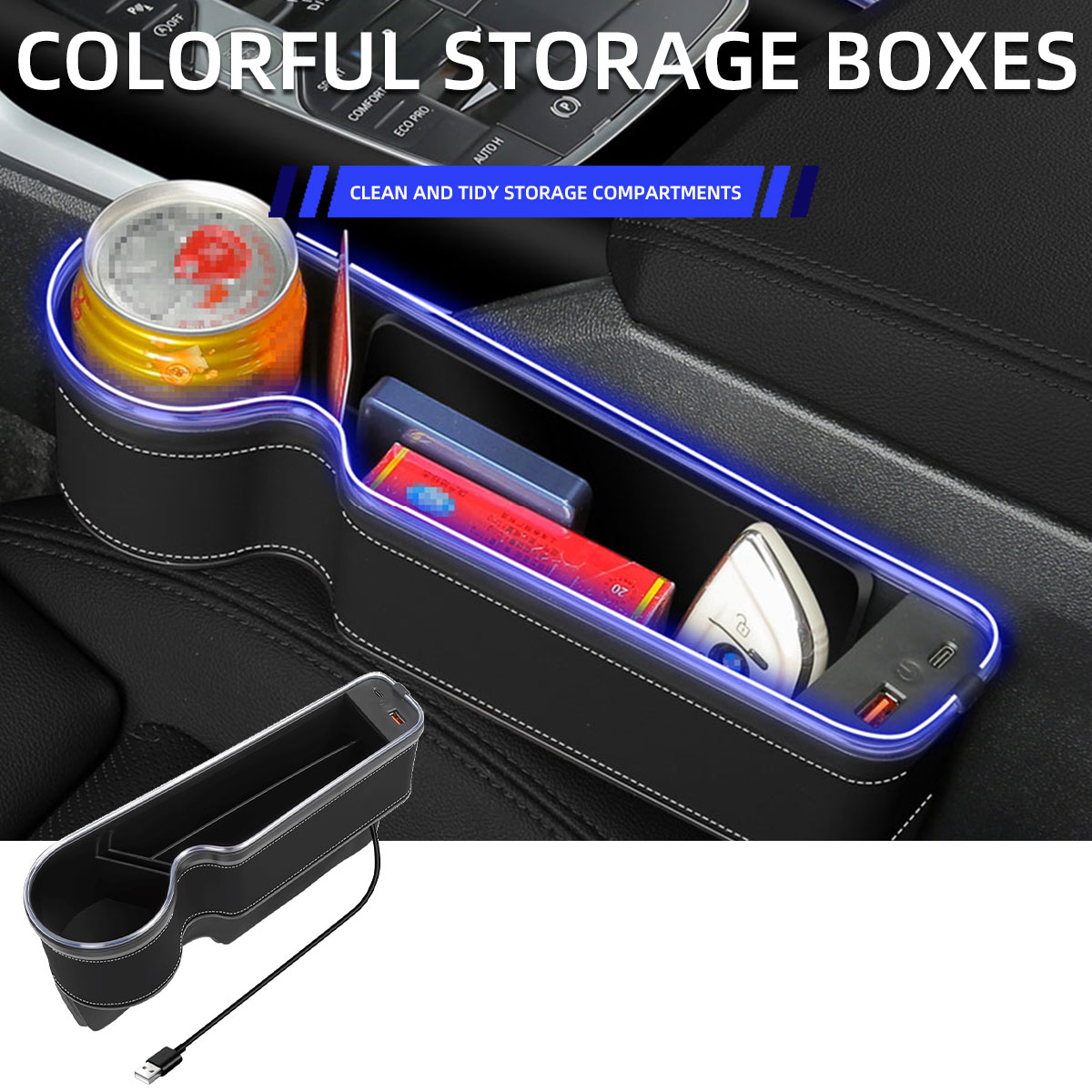 車用シート隙間収納ボックス、カップホルダー、USB充電器、R - Seat Gap Filler Organizer With Usb Charger のレビューと価格