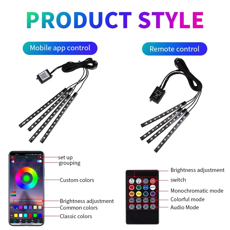 RGB バックライトリモートアプリ音楽制御自動装飾ランプネオ - Led Ambient Interior Car Lights App Control のレビューと価格