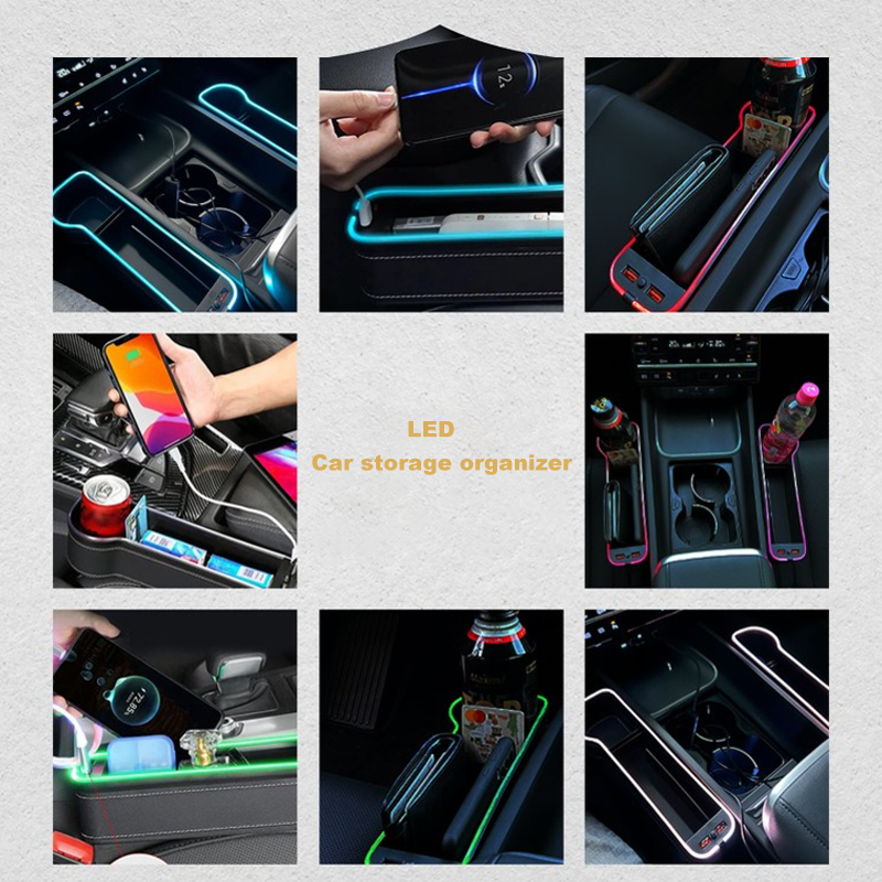 LEDカーシート収納ボックス,カーオーガナイザー,2つのUS - Seat Gap Filler Organizer With Usb Charger のレビューと価格