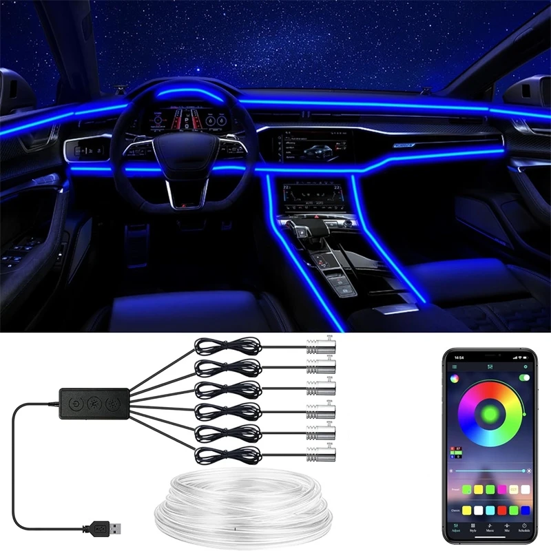 アプリ制御可能なフレキシブルELワイヤーライト、雰囲気照明ス - Led Ambient Interior Car Lights App Control のレビューと価格