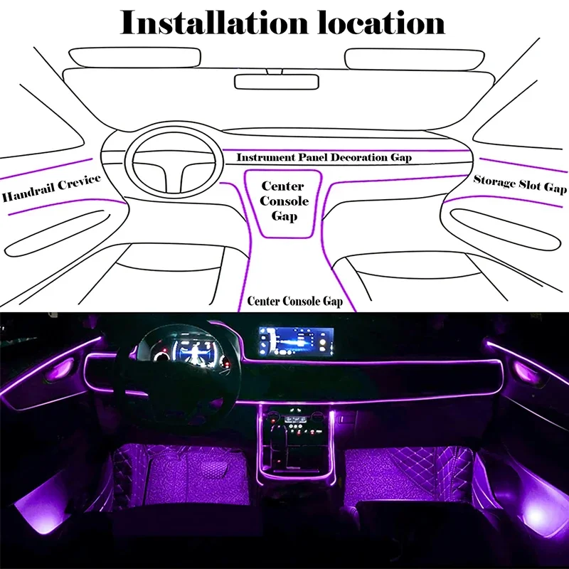 アプリ制御可能なフレキシブルELワイヤーライト、雰囲気照明ス - Led Ambient Interior Car Lights App Control のレビューと価格