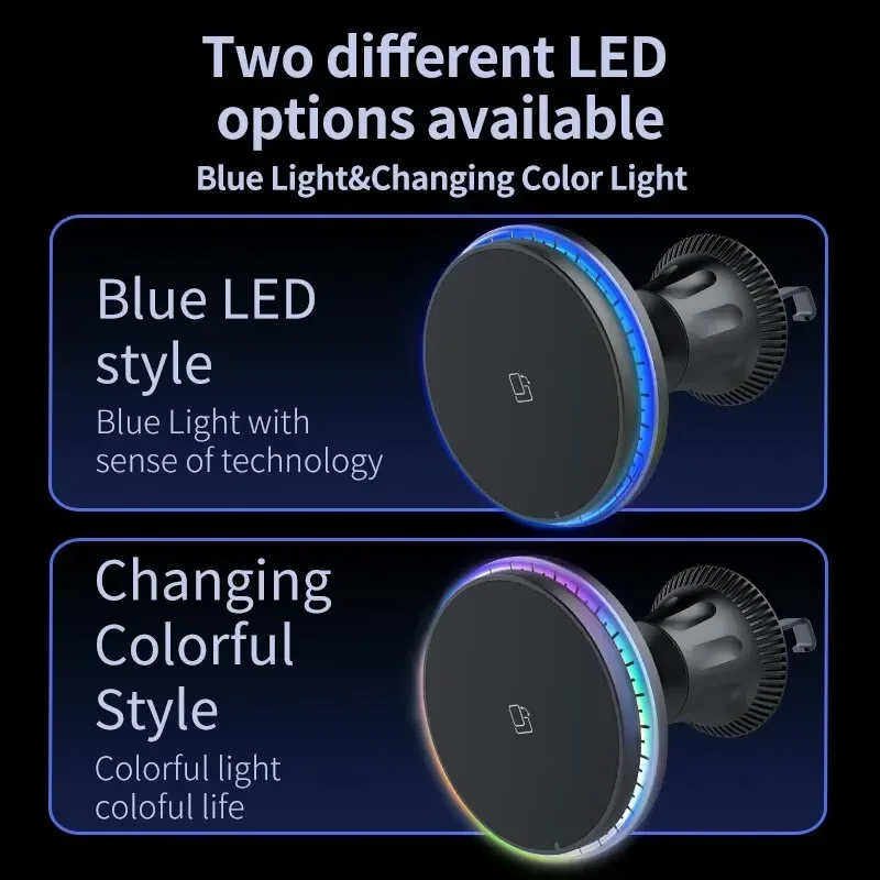 LED/RGB 磁気車ワイヤレス充電器 iPhone 12  - Wireless Car Charger Mount Fast Charging のレビューと価格