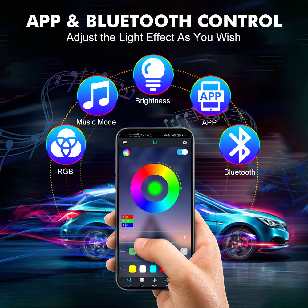 ネオンLED車内ライト APP音楽リモコン RGBアンダーグ - Led Ambient Interior Car Lights App Control のレビューと価格
