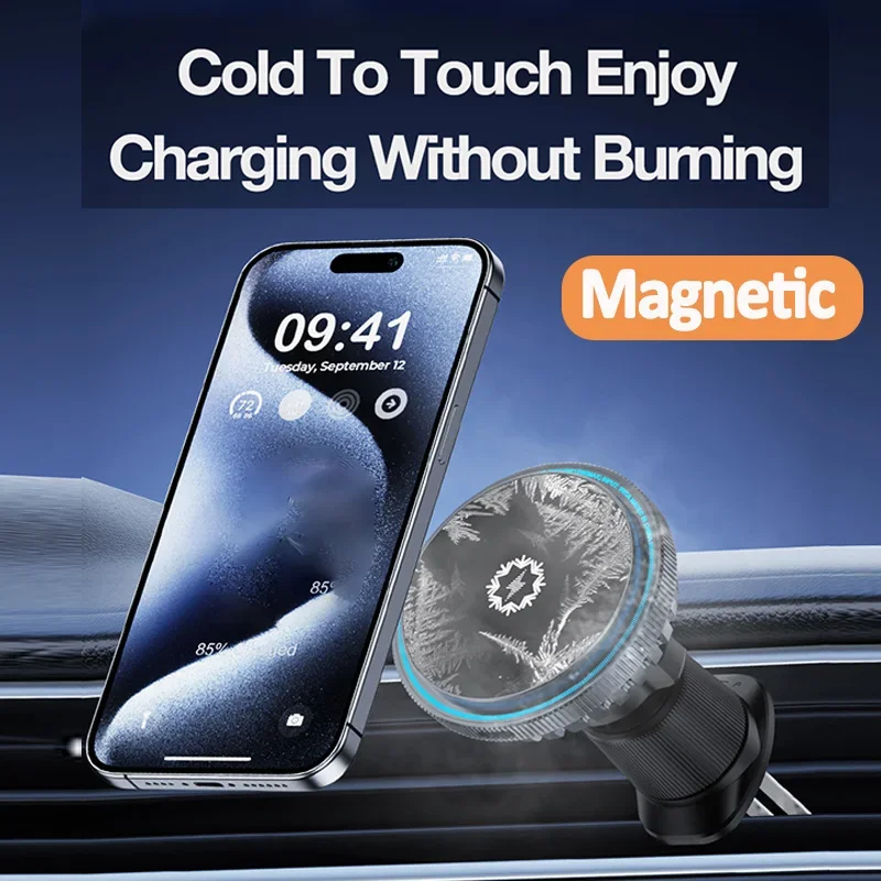 冷却機能付きマグネット式車載ワイヤレス充電器 エアコン吹き出 - Magnetic Phone Holder For Car Vent のレビューと価格