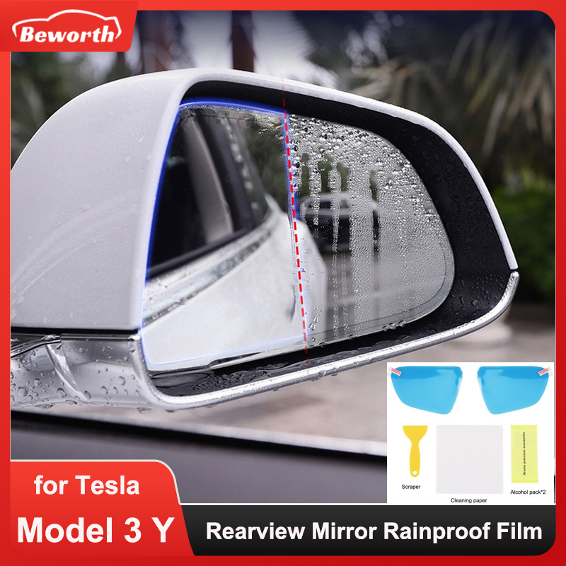 2 個バックミラー防雨フィルムテスラモデル 3 Y 2023 - Anti Glare Car Rearview Mirror Film のレビューと価格