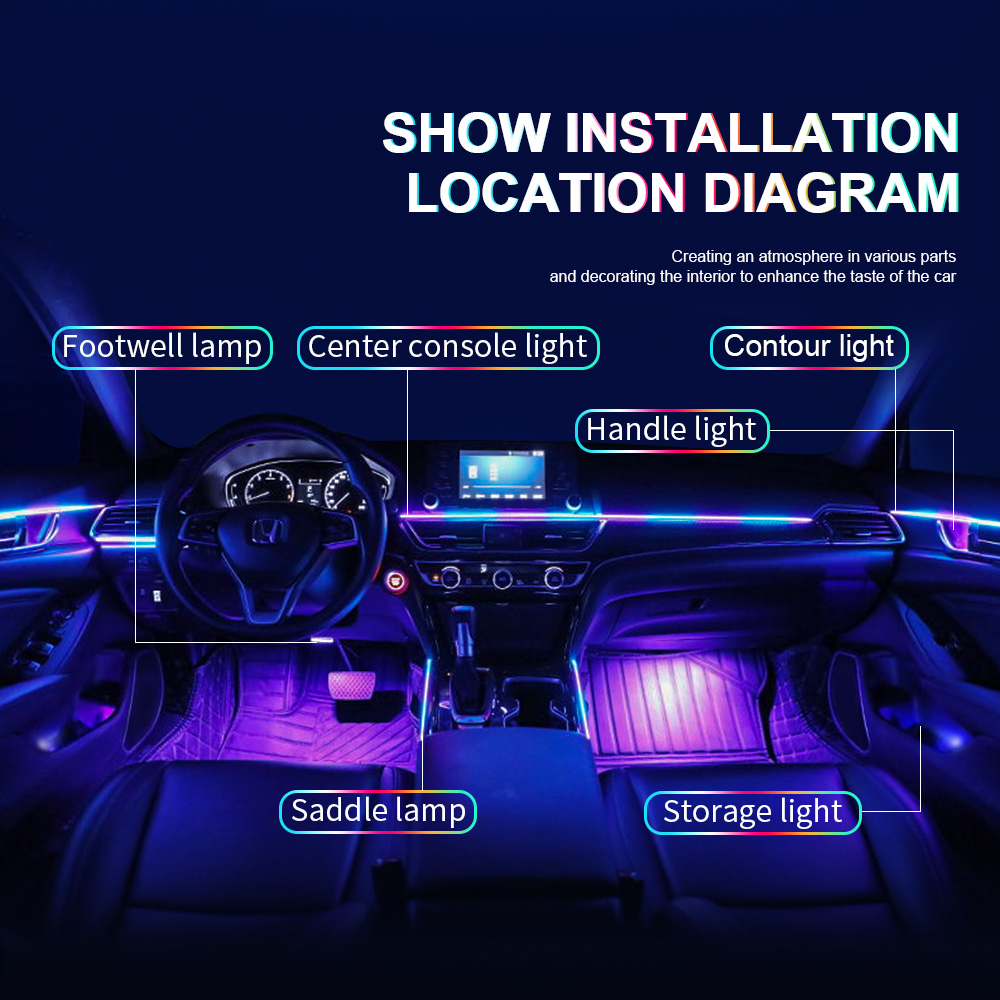 18 in 1 デュアルゾーンシンフォニーストリーマーカーア - Led Ambient Interior Car Lights App Control のレビューと価格
